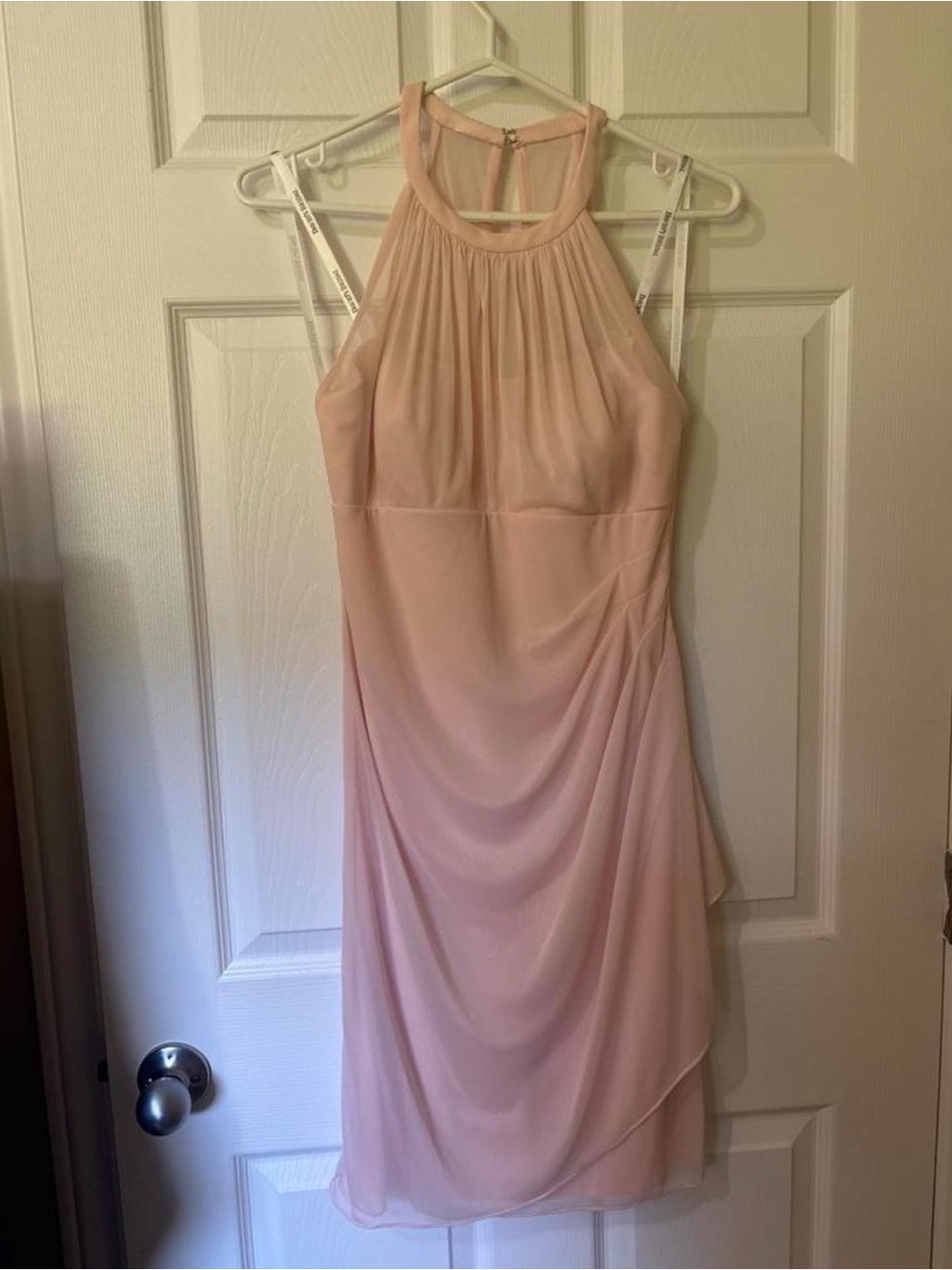 David's Bridal Light Blush Halter Midi Dress